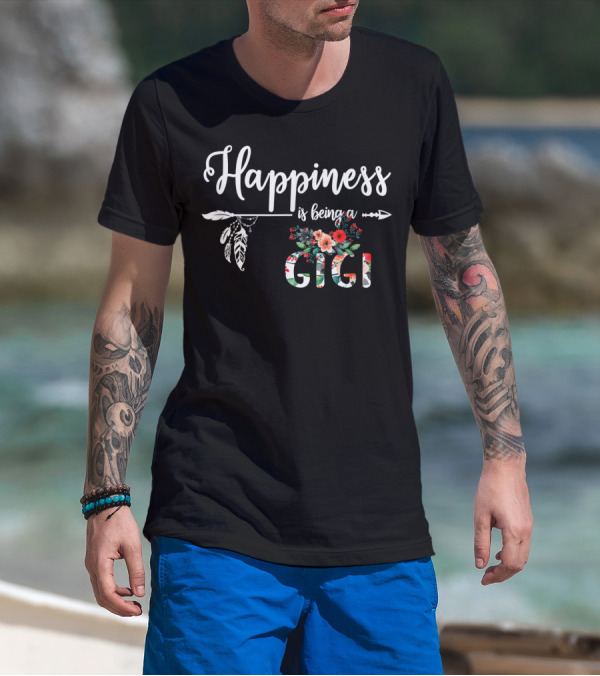 Happiness Is Being A Gigi Feathers Flowers Arrow T-Shirt