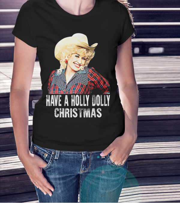 Have A Holly Dolly Christmas Cowboy Hat Plaid T-Shirt