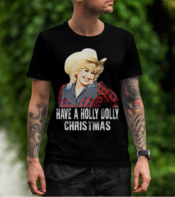 Have A Holly Dolly Christmas Cowboy Hat Plaid T-Shirt