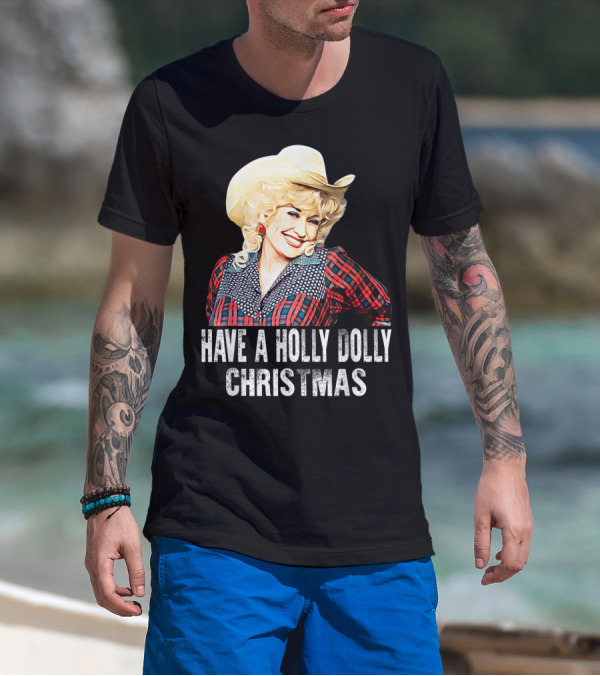 Have A Holly Dolly Christmas Cowboy Hat Plaid T-Shirt