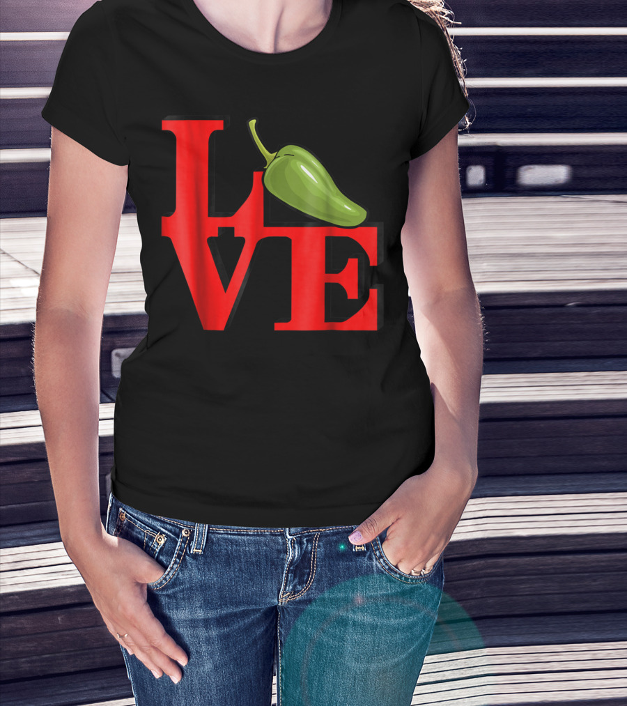 Love Jalapenos Love Park Iconic Red Typography With Green Jalapeno T-Shirt