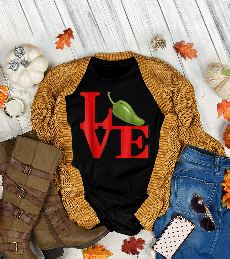 Love Jalapenos Love Park Iconic Red Typography With Green Jalapeno T-Shirt
