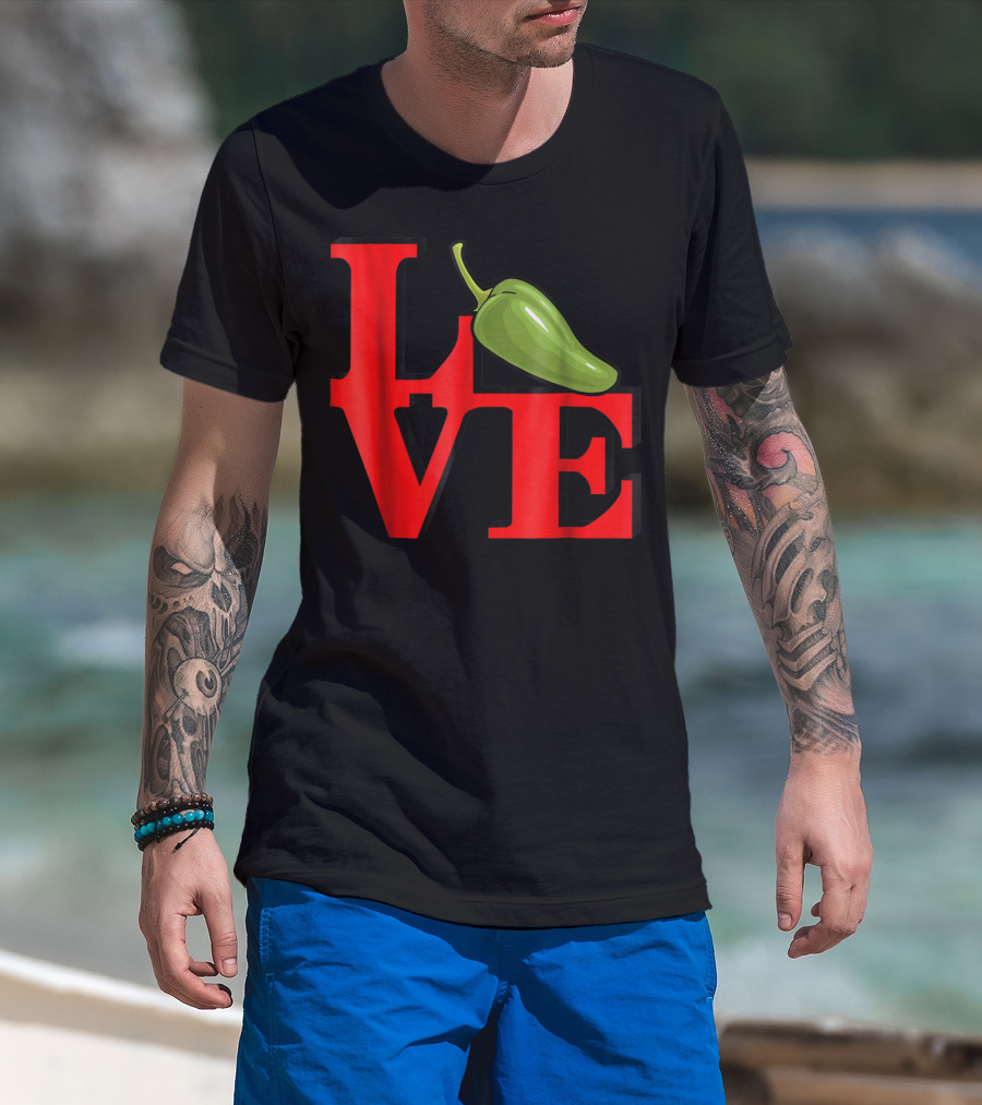 Love Jalapenos Love Park Iconic Red Typography With Green Jalapeno T-Shirt