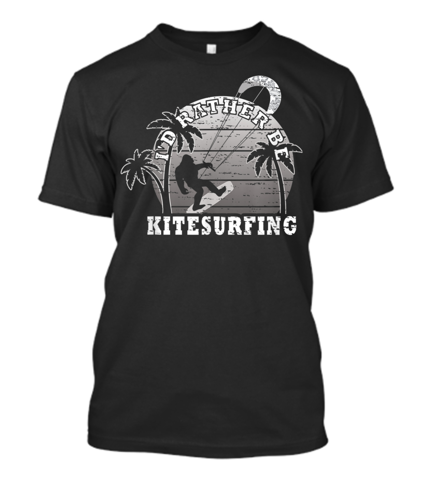 I'd Rather Be Kitesurfing Silhouette With Palm Trees And Kiteboarding Elements T-Shirt