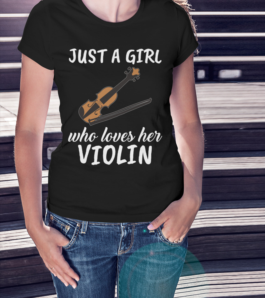 Just A Girl Who Loves Her Violin With Illustrated Instrument T-Shirt