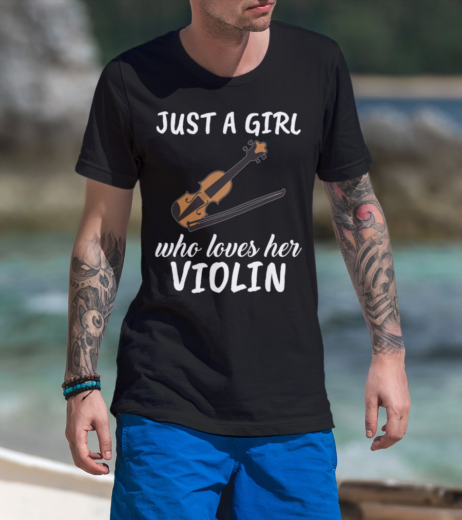 Just A Girl Who Loves Her Violin With Illustrated Instrument T-Shirt