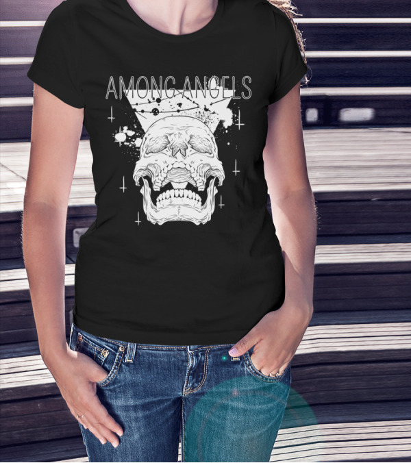 Among Angels Skull Gothic Pastel Goth Grunge Starry Splatter Graphics T-Shirt