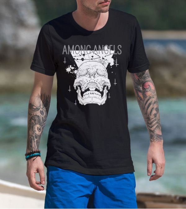 Among Angels Skull Gothic Pastel Goth Grunge Starry Splatter Graphics T-Shirt
