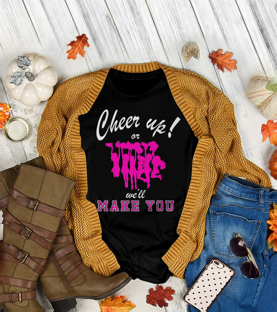 Cheer Up Or We'll Make You Pink Cheer Squad Jumping T-Shirt