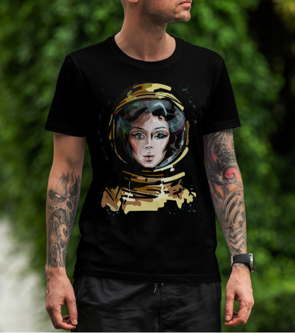 Female Astronaut Portrait In Space For Lovers Of Outer Exploration T-Shirt