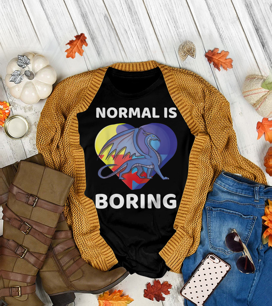 Normal Is Boring Heart Dragon Autism Awareness T-Shirt
