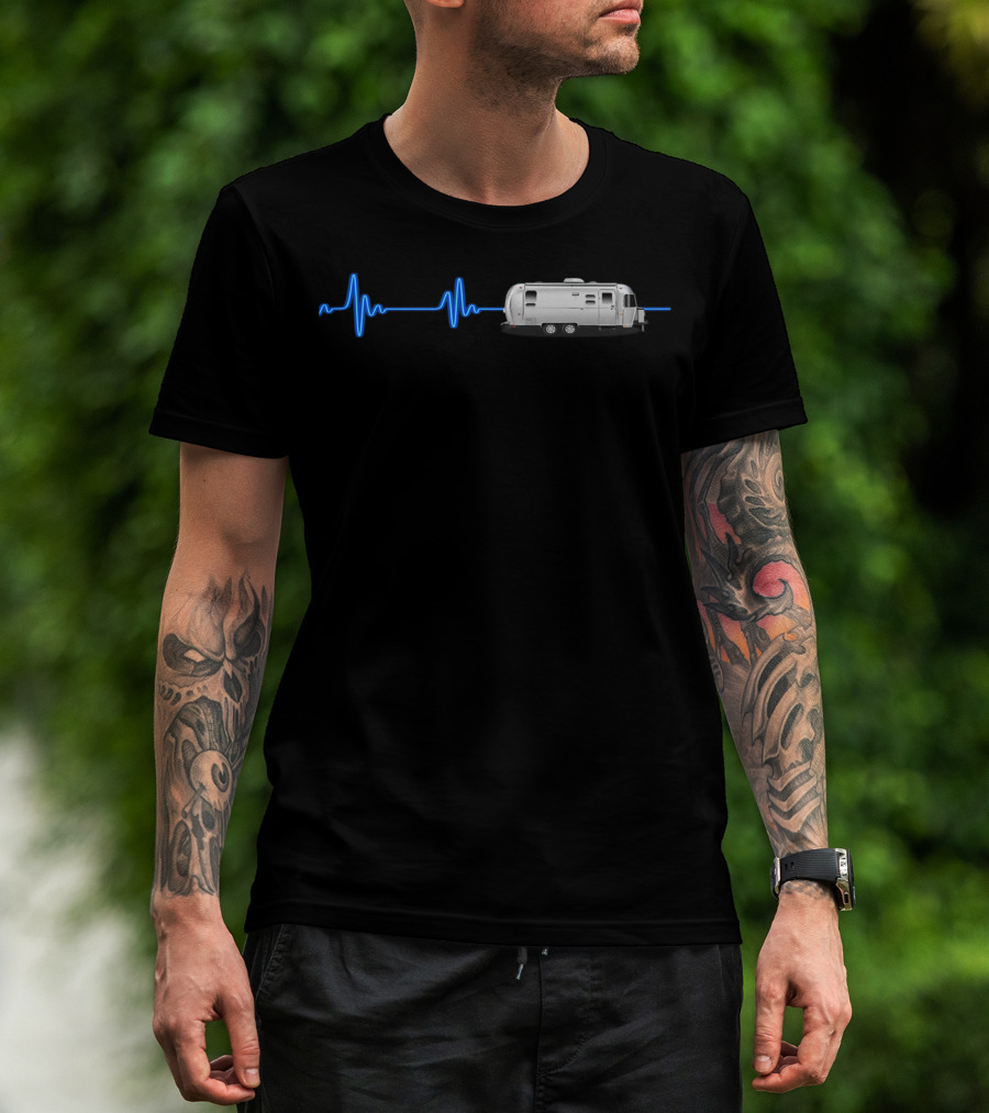 Airstream With Blue Neon Heartbeat T-Shirt