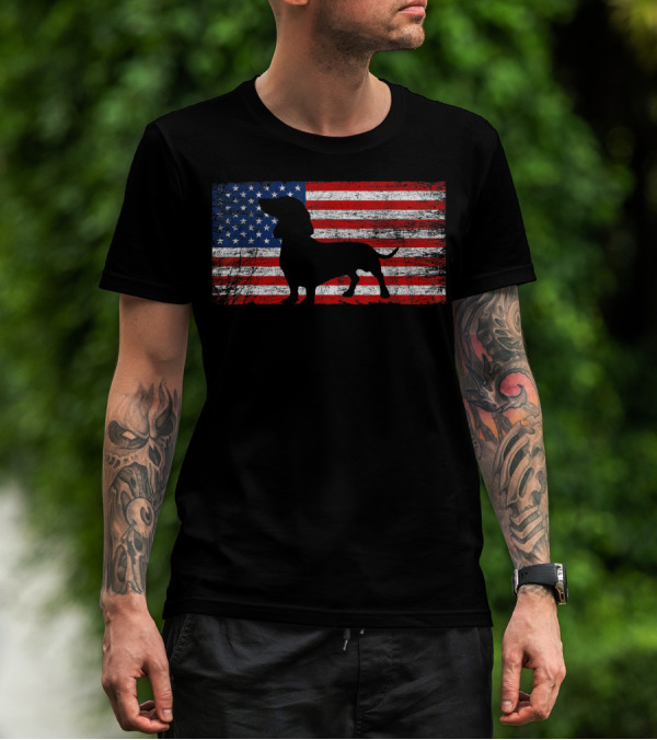 Dachshund Silhouette American Flag Dog Lover 4th Of July T-Shirt