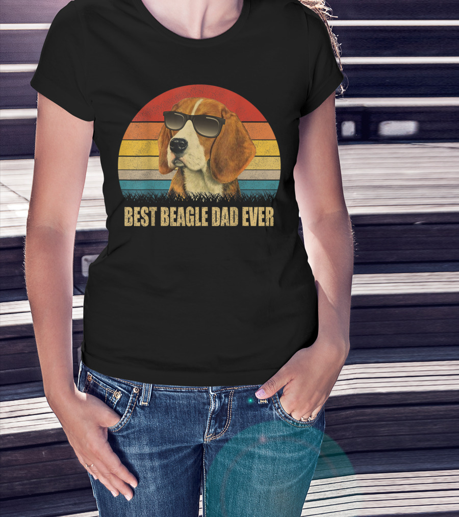 Best Beagle Dad Ever Retro Sunglasses Dog T-Shirt