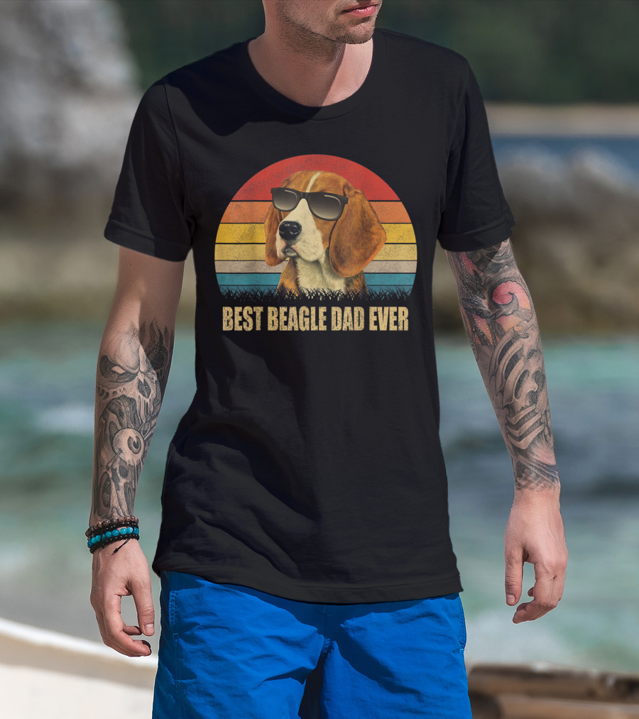 Best Beagle Dad Ever Retro Sunglasses Dog T-Shirt