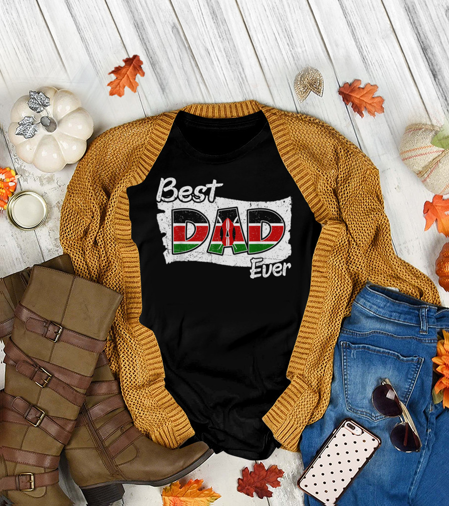 Best Dad Ever Kenyan Flag Map T-Shirt