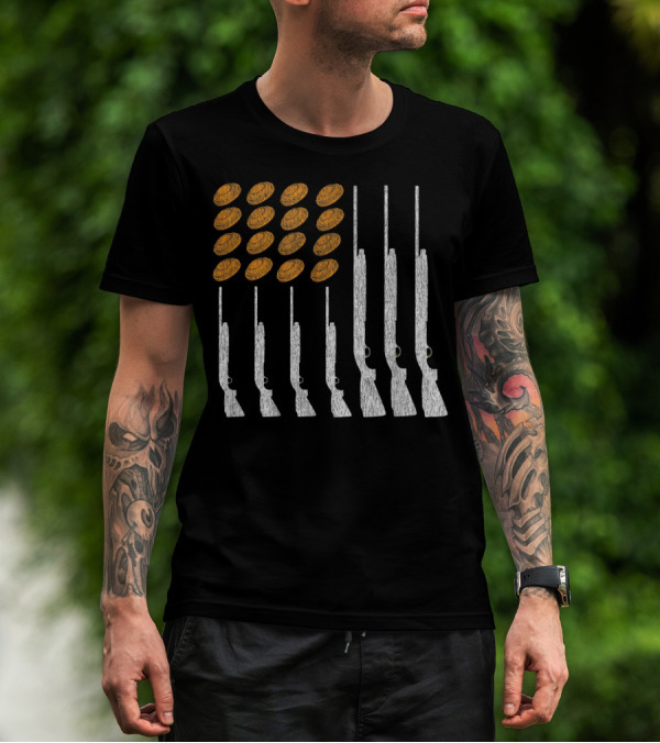 Clay Target Shooting Trap Skeet American Flag Shotguns T-Shirt
