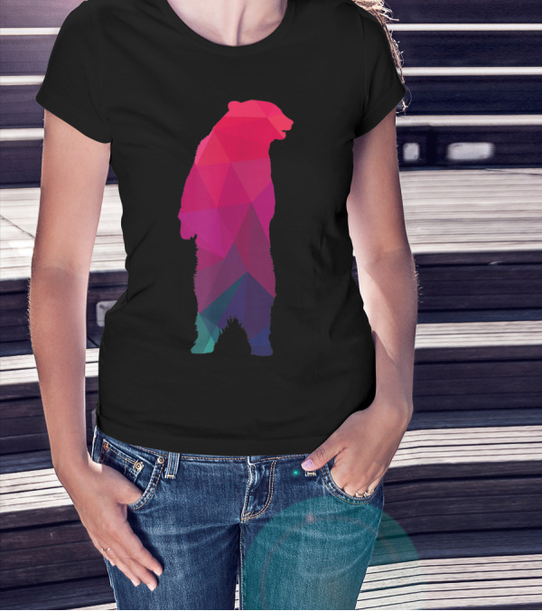 Colorful Geometric Pattern Fractal Bear T-Shirt