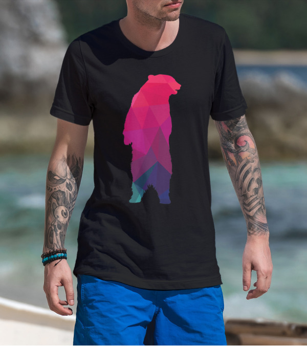 Colorful Geometric Pattern Fractal Bear T-Shirt