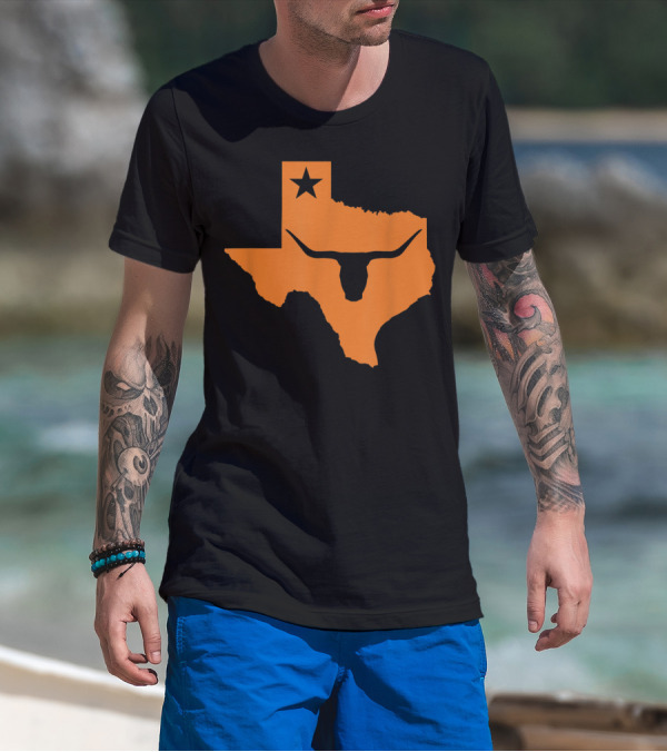 Texas Longhorn Bull Orange State Star T-Shirt