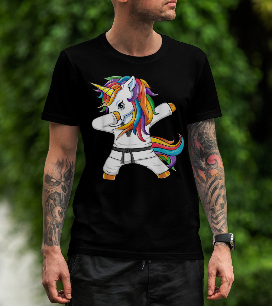 Dabbing Unicorn Karate Taekwondo Kids Girl Rainbow Martial Arts T-Shirt