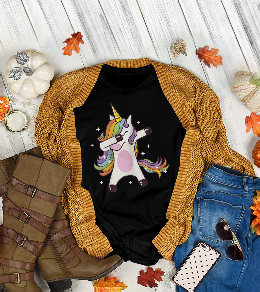 Dabbing Rainbow Unicorn with Stars T-Shirt