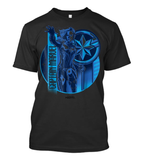 Captain Marvel Reflective Blue Circle Starburst Emblem T-Shirt