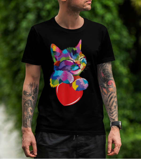Cat For Kitten Lovers Colorful Cute Kitty Heart T-Shirt
