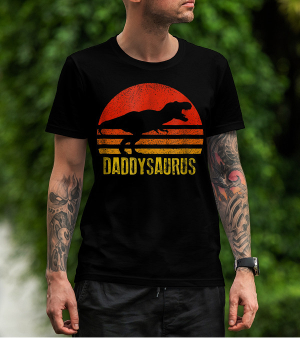 Daddysaurus T-Rex Vintage Sunset Retro Dinosaur T-Shirt