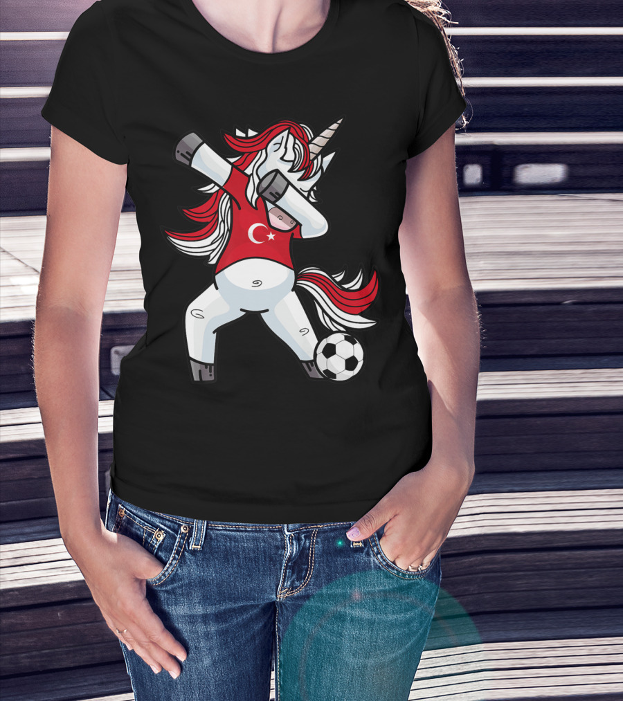 Dabbing Unicorn In Turkish Soccer Outfit With Ball T-Shirt