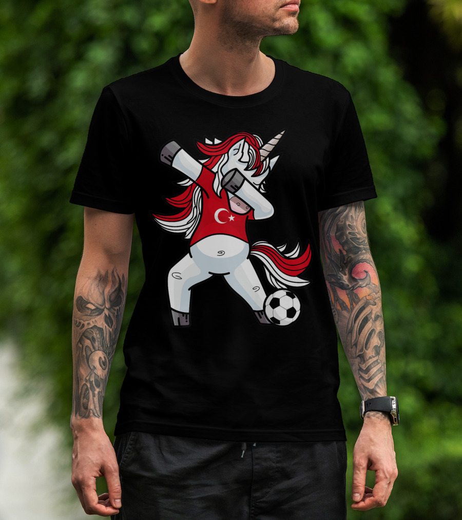 Dabbing Unicorn In Turkish Soccer Outfit With Ball T-Shirt