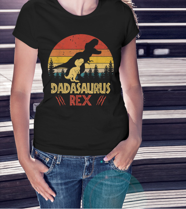 Dadasaurus Rex Dinosaur Retro Sunset Forest T-Shirt