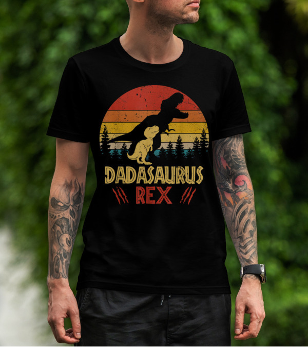 Dadasaurus Rex Dinosaur Retro Sunset Forest T-Shirt