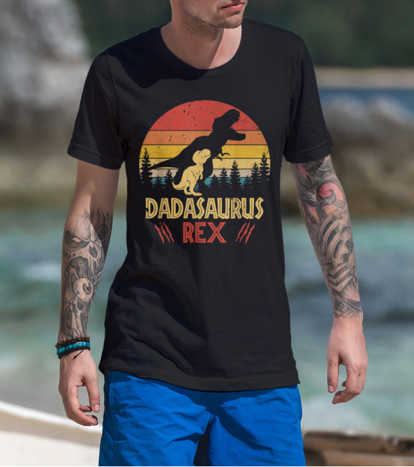 Dadasaurus Rex Dinosaur Retro Sunset Forest T-Shirt