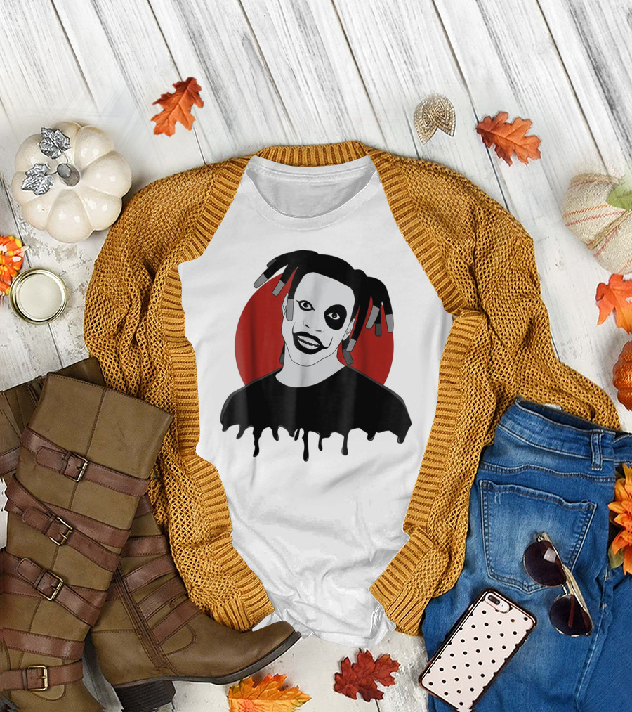 Denzel Curry Smiling Monochrome Portrait with Dreadlocks and Red Circle Background T-Shirt
