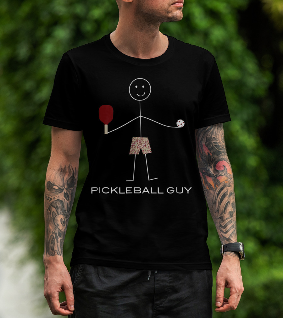 Pickleball Guy Funny Stick Figure Paddle Sports Humor T-Shirt