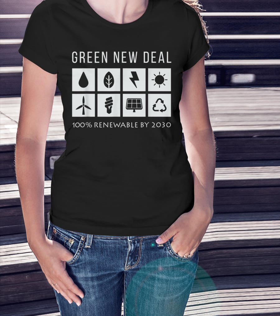 Green New Deal 100% Renewable By 2030 Climate Change Activism Icons T-Shirt