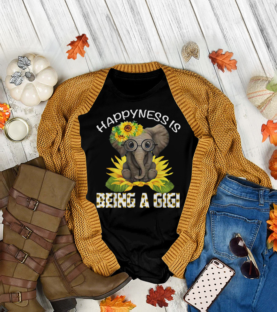 Happiness Is Being A Gigi Elephant With Sunflower Accessories T-Shirt