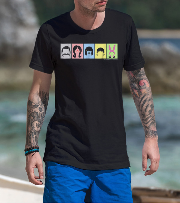 Bob's Burgers Characters Hair And Hats On Color Blocks T-Shirt