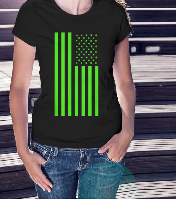 Green Banner USA Neon American Flag T-Shirt