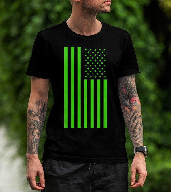 Green Banner USA Neon American Flag T-Shirt