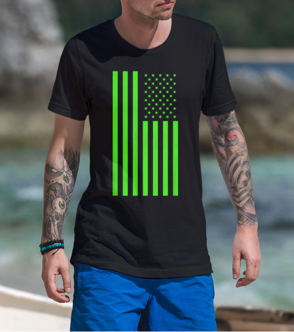 Green Banner USA Neon American Flag T-Shirt