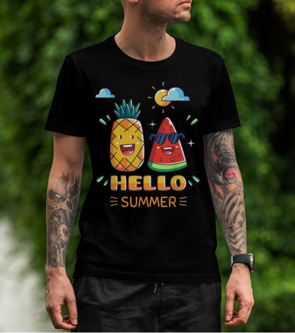 Hello Summer Pineapple Watermelon Fun Vibes T-Shirt