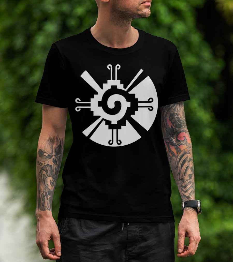Hunab Ku Mayan Aztec Sacred Symbol Black And White Geometric T-Shirt