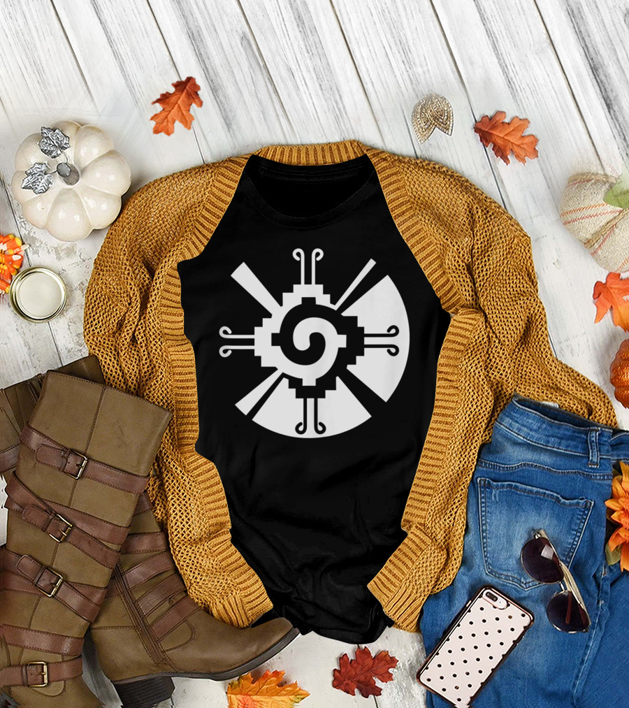 Hunab Ku Mayan Aztec Sacred Symbol Black and White Geometric T-Shirt