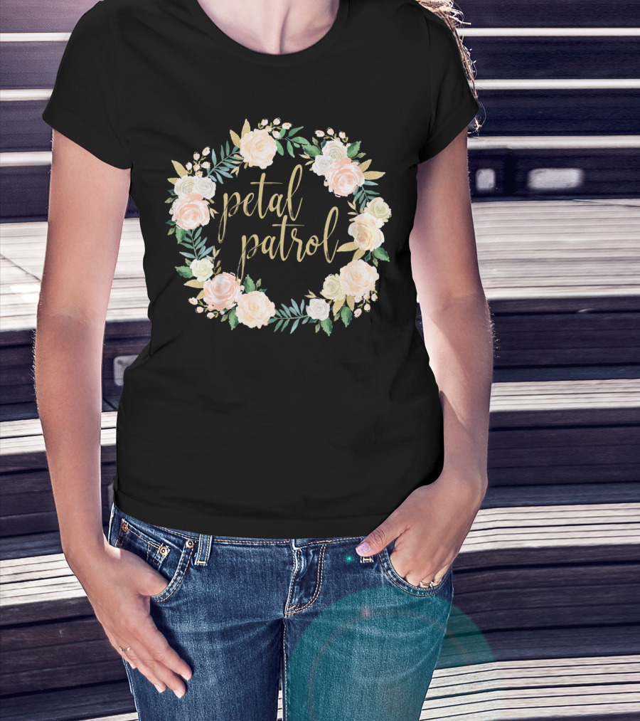 Petal Patrol Pink Blush Floral Wreath Kids Flower Girl T-Shirt