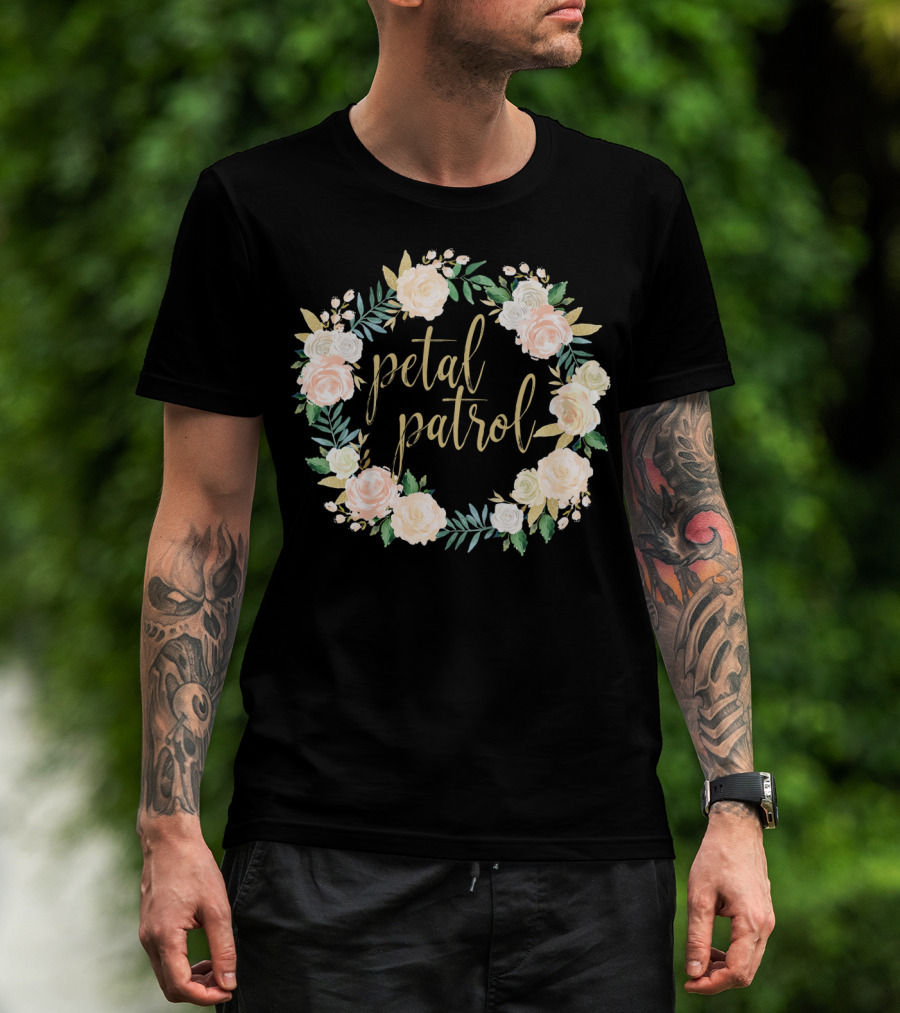 Petal Patrol Pink Blush Floral Wreath Kids Flower Girl T-Shirt