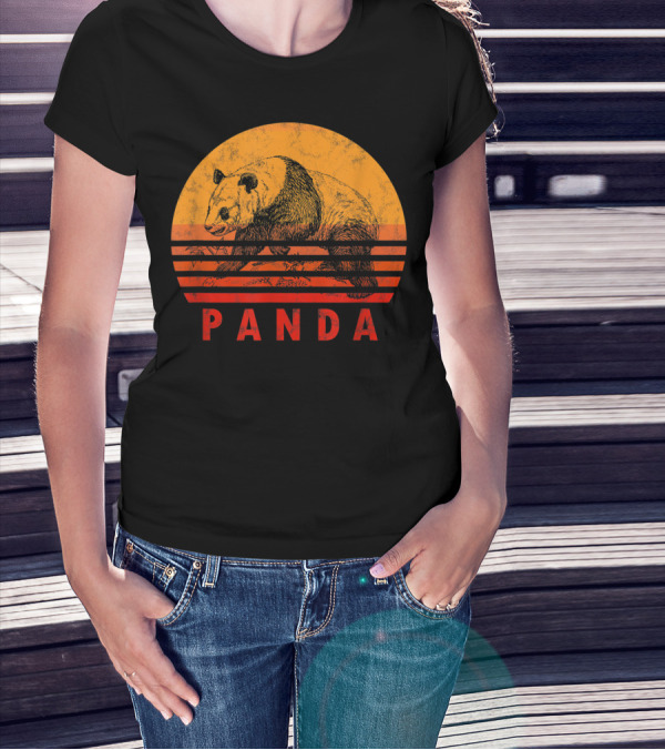 Vintage Panda Bear Sunset Illustration Panda Lover T-Shirt