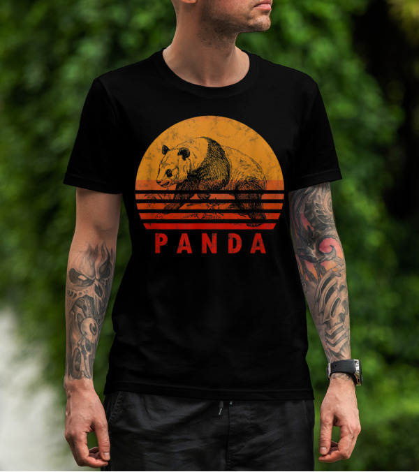 Vintage Panda Bear Sunset Illustration Panda Lover T-Shirt