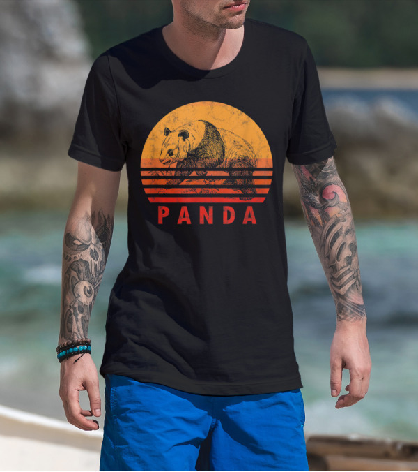 Vintage Panda Bear Sunset Illustration Panda Lover T-Shirt